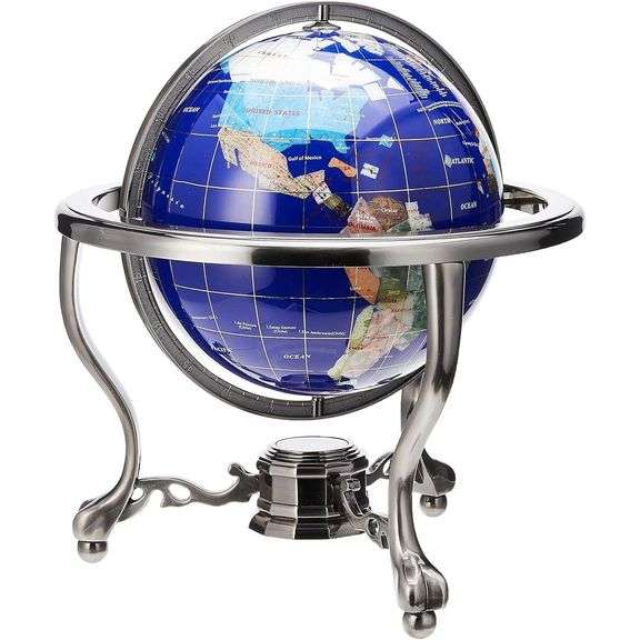 Blue Lapis Gemstone Globe Silver Tripod Stand