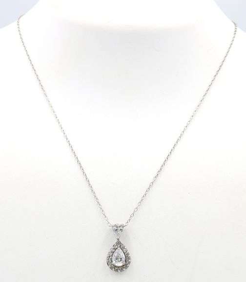 Vintage 925 sterling silver pear shaped Cubic Zirconoa halo pendant on chain
