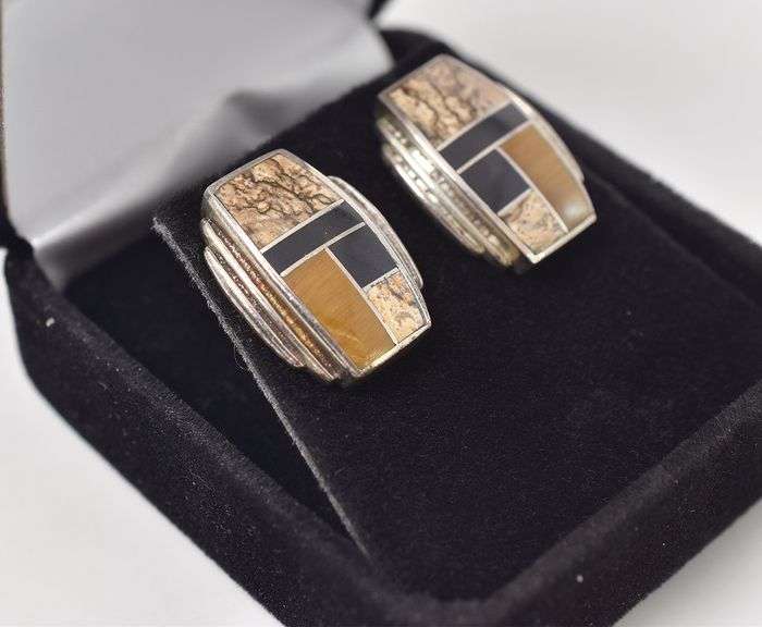 Native American Multi-Gemstone Inlay Stud Earrings in Sterling Silver