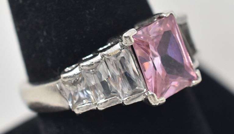 Pink and White CZ Gemstone Ring in Sterling Silver