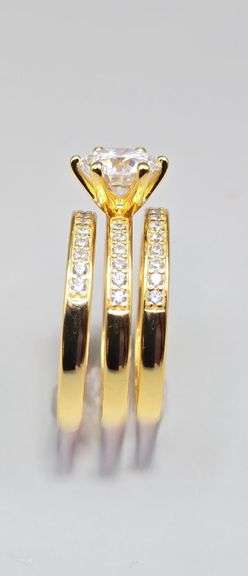 2 Ct 14 Kt Yellow Gold Plate 3 Band Lab Simulated Diamond Ring