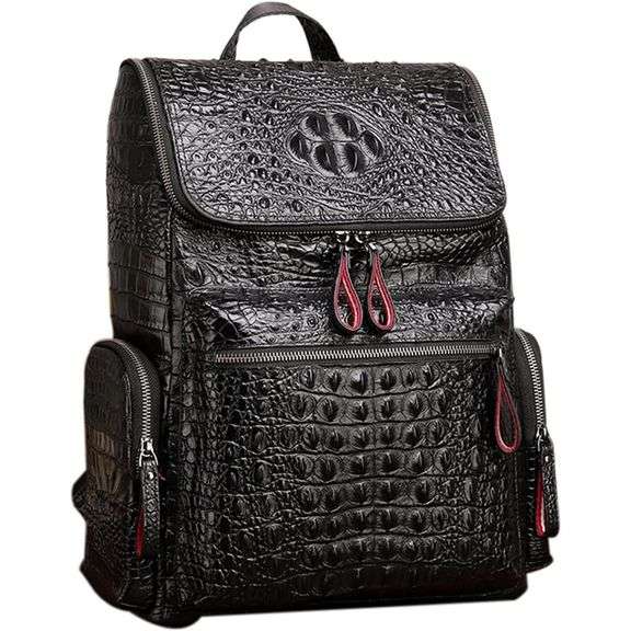 Genuine Leather Backpack Crocodile Pattern