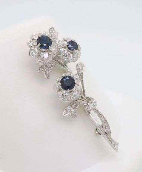 Platinum Diamond & Blue Sapphire Nosegay Pin