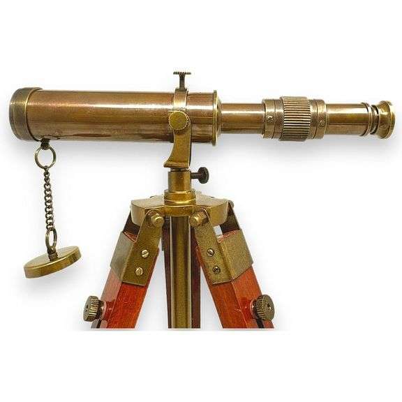 Brass Spyglass Telescope with Wooden Tripod