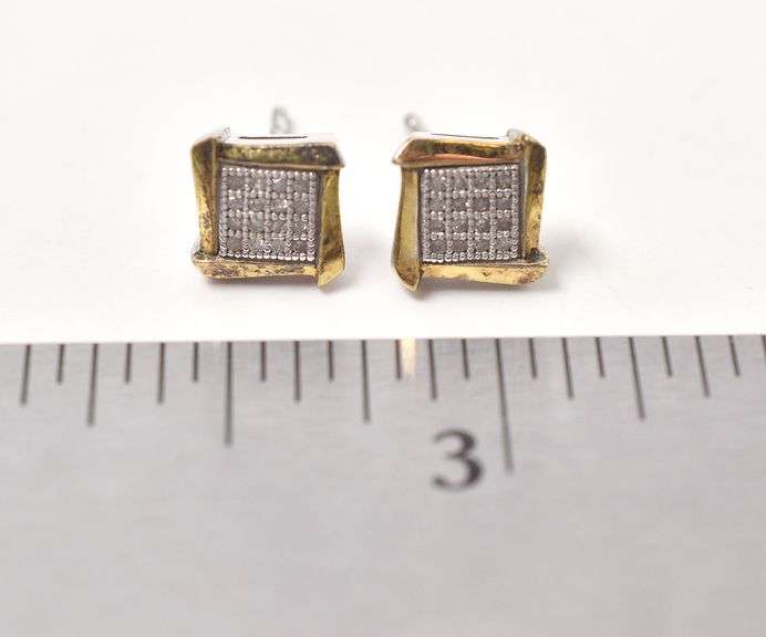 Diamond Cluster Stud Earrings in Sterling Silver with Vermeil Accents