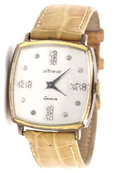 Wittinauer square diamond quartz on leather strap watch