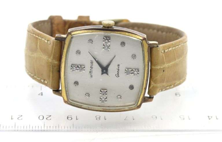 Wittinauer square diamond quartz on leather strap watch