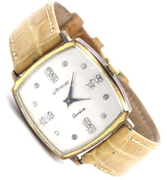 Wittinauer square diamond quartz on leather strap watch