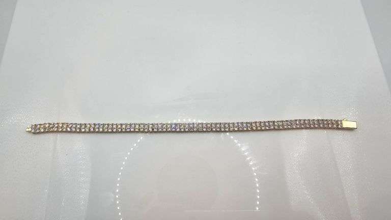 18 Kt Yellow Gold Plated, 2 Row Simulated Diamond Tennis Bracelet