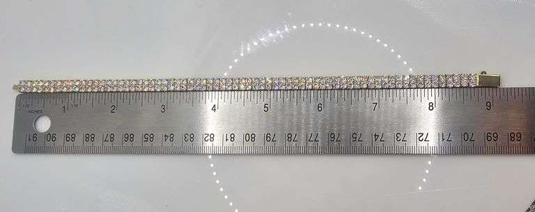 18 Kt Yellow Gold Plated, 2 Row Simulated Diamond Tennis Bracelet