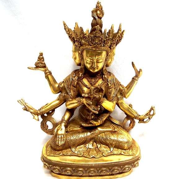 NEPALESE 3 Headed Green Tara Gold Statue