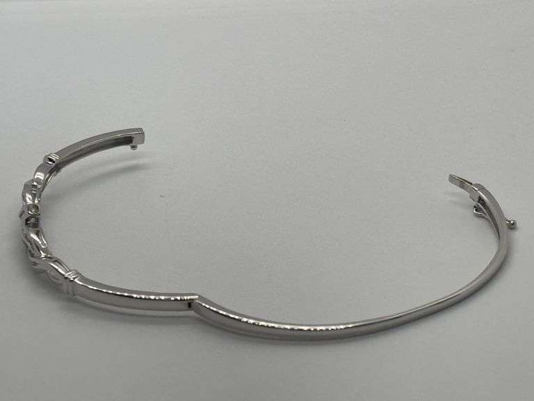 10K White Gold Baguette & Round Brilliant Cut Diamond Bangle Bracelet