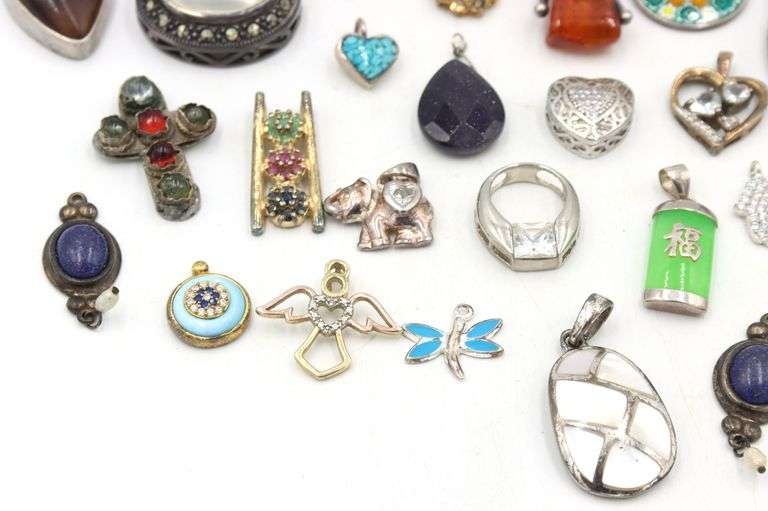 Group lot of vintage 925 sterling silver gemstone pendants