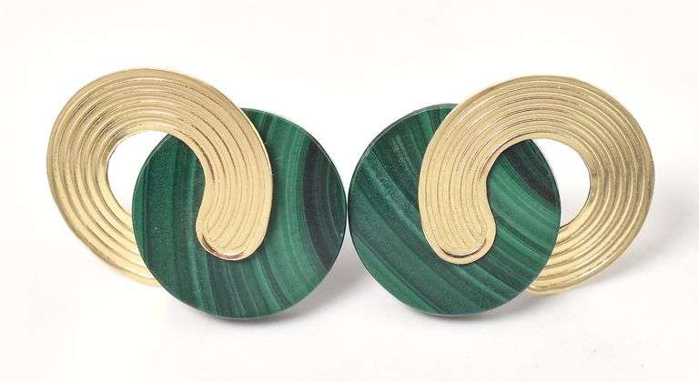 Stylish 14K Yellow Gold Malachite Gemstone Earrings