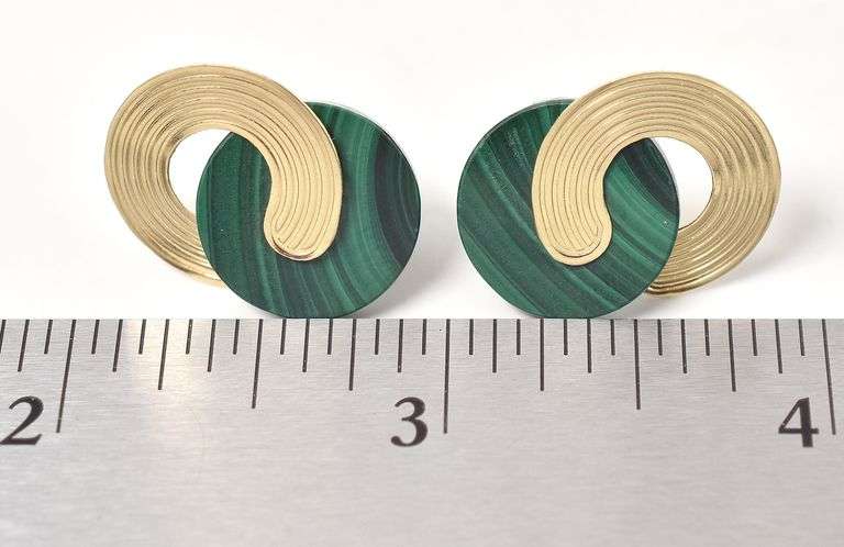 Stylish 14K Yellow Gold Malachite Gemstone Earrings