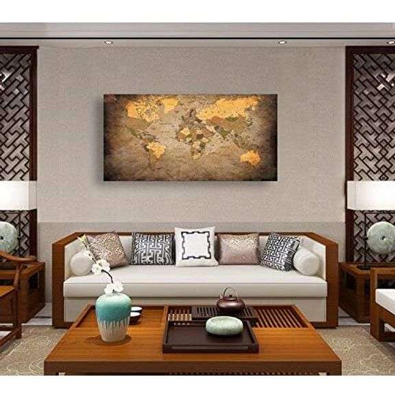 World Map Canvas Wall Art Ready-to-Hang