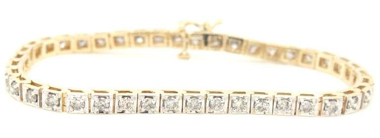 14kt Yellow gold 2.50ctw III set diamond tennis bracelet