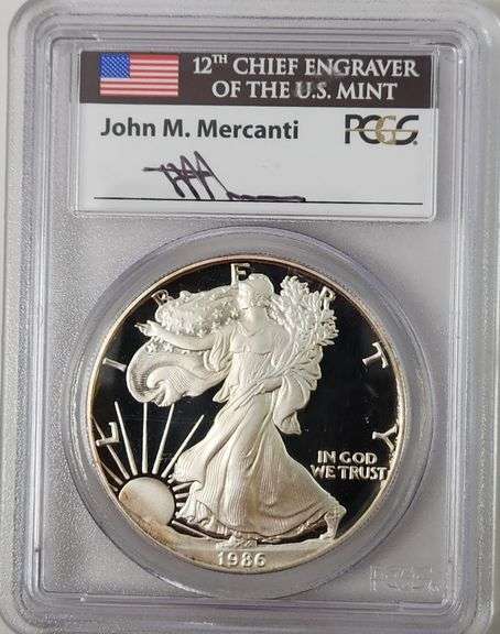 1986-S Proof Silver Eagle PCGS PR 69 DCAM John M. Mercanti Signature