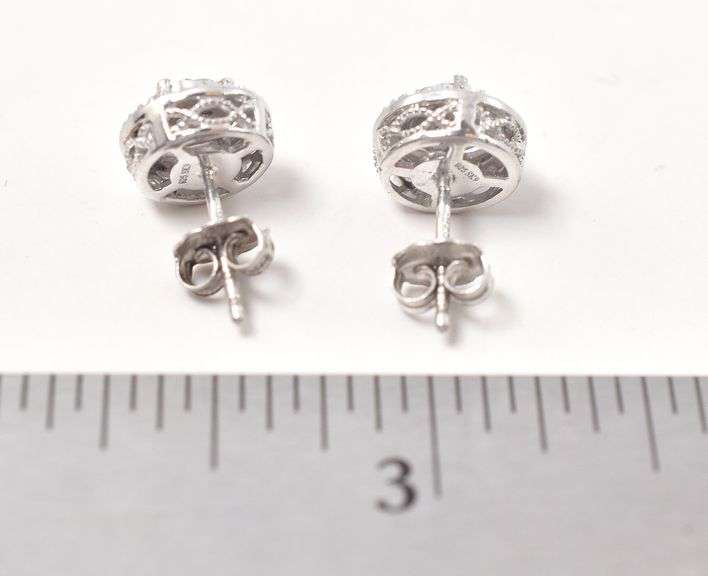 Diamond Cluster Stud Earrings in Sterling Silver
