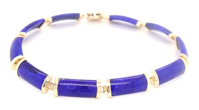 14kt Yellow gold Lapis station bracelet