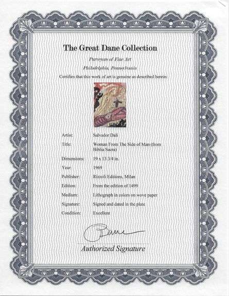 Highly Collectible and Rare Salvador Dali Original Lithograph from the 'Biblia Sacra' Suite