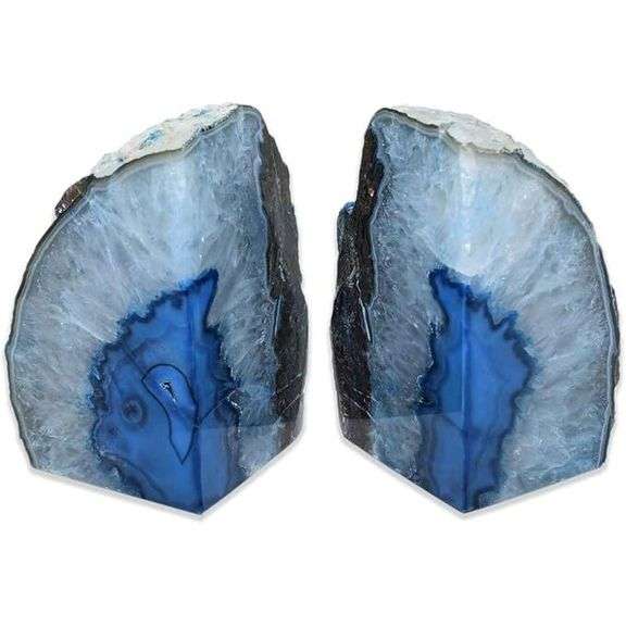 Natural Blue Agate Geode Bookends