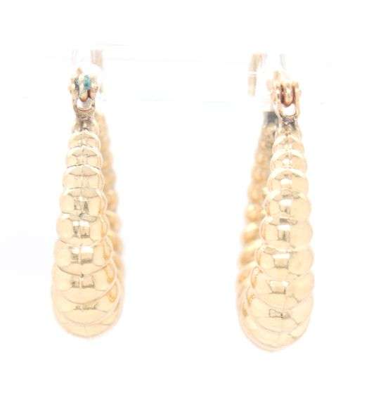 14kt Yellow gold oval shrimp hoop
