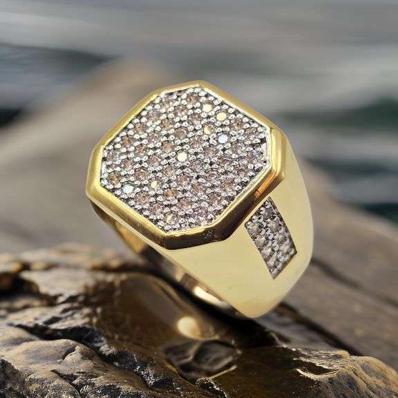 Men's 14 Kt Gold Plate 6.25 Cttw Lab Simulated Diamond Ring