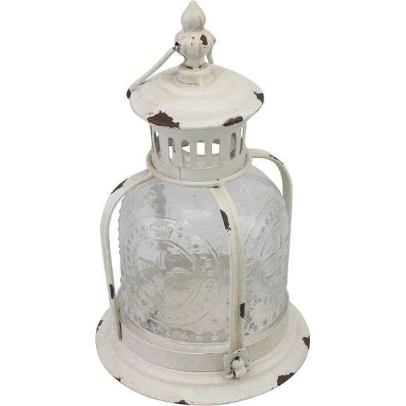 Rustic White Metal Candle Lantern