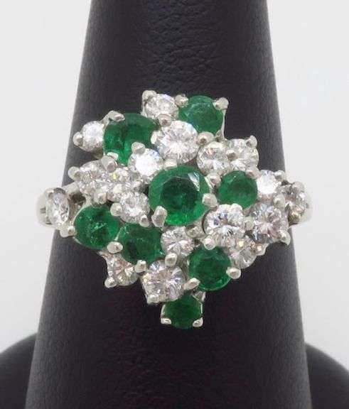 Diamond & Emerald Cocktail Ring in Platinum