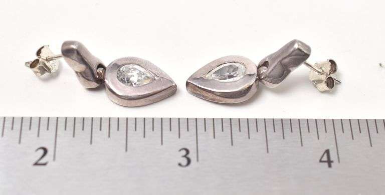 CZ Gemstone Dangle Earrings in Sterling Silver