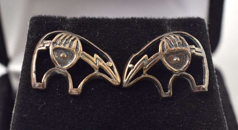 Native American Bear Stud Earrings in Sterling Silver