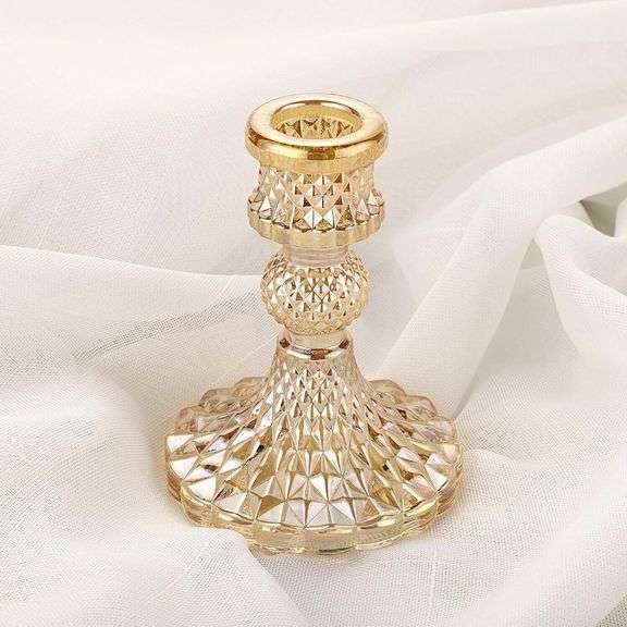 Set of 2 Golden Crystal Candle Holders