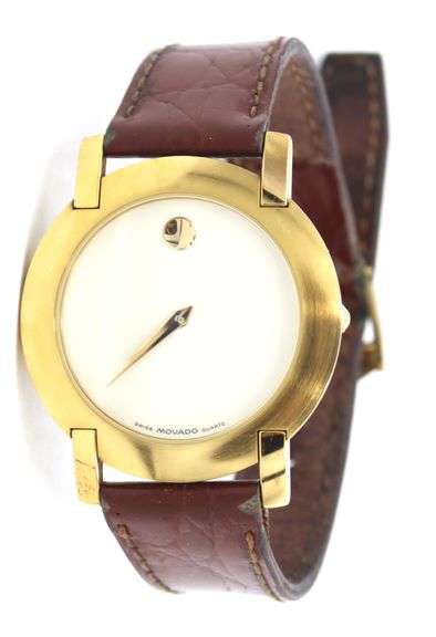 Movado Museum gold plated quartz white dial watch