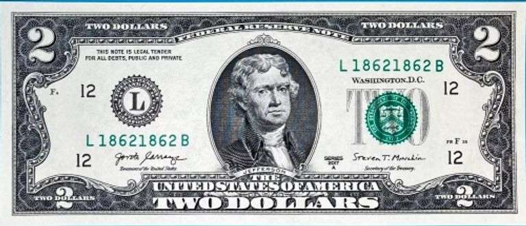 Superb Crisp 2017A $2 Note S.F. Fancy Repeater Serial Number 18621862!