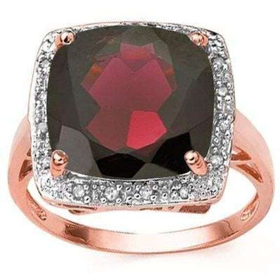 7.57 CT GARNET & 16 PCS GENUINE DIAMOND 10K SOLID ROSE GOLD RING