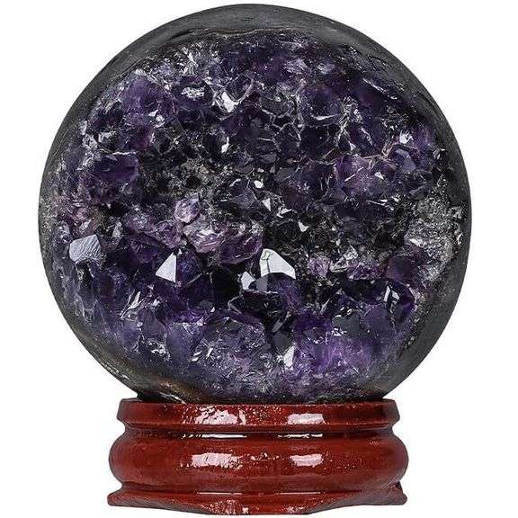 Amethyst Geode Crystal Ball with Wooden Stand