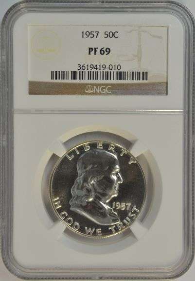 'Perfect' 1957 Superb Gem Proof 1957 Franklin Half. NGC PF69