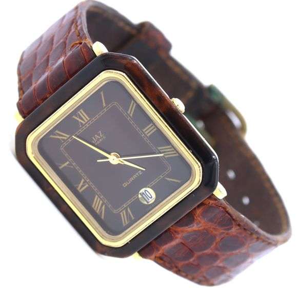 Citizen rectangular burgundy dial and leather strap quartz watch