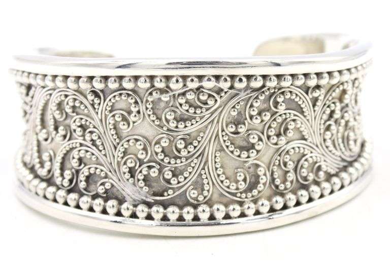 Lois Hill silver wide cuff bangle in 925 sterling silver