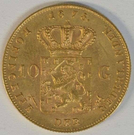 Near Gem BU 1875 Netherlands 10 Guldens Gold Piece