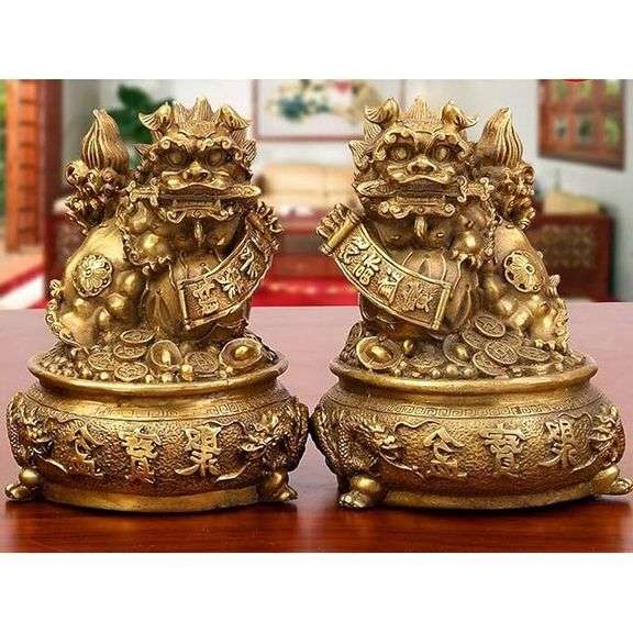 Large Brass Guardian Lions Feng Shui