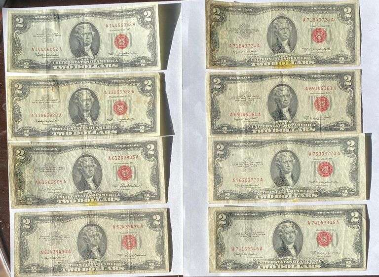 2 1953A B &C 1963 Series Red Seal US Notes