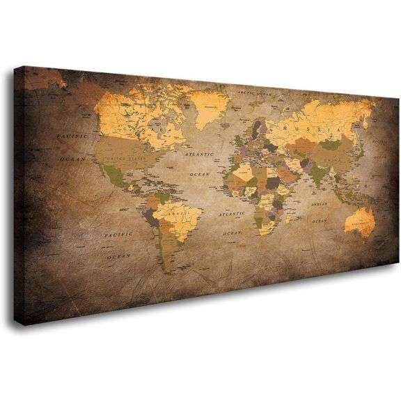 World Map Canvas Wall Art Ready-to-Hang