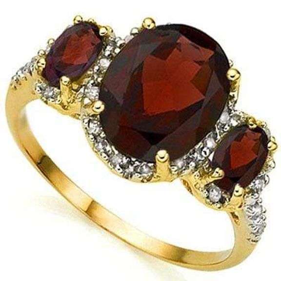 SPARKLING 3.91 CARAT TW (25 PCS) GARNET & GARNET 10K SOLID YELLOW GOLD RING