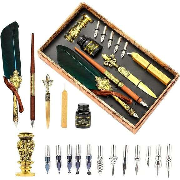 Feather Quill Pen Set with Sealing Wax