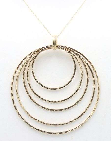 10kt Yellow gold multi circle pendant on chain
