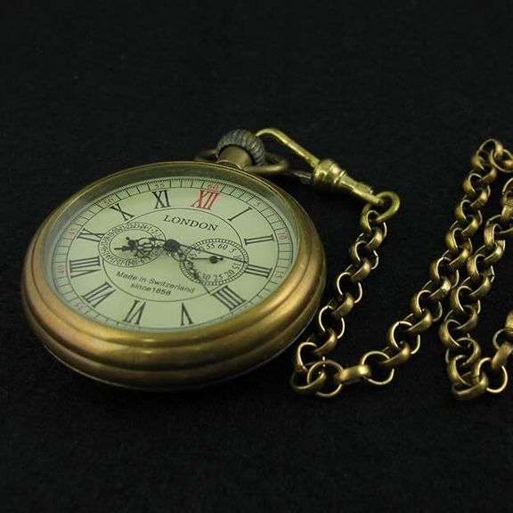 Copper Pocket Watch with Second & 24-Hour Sub-Dials