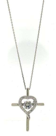 925 Sterling Silver Heart Shaped Cross Necklace