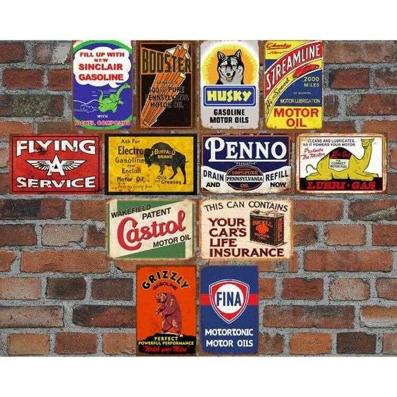 Collection of 20 Retro Gas & Oil Tin Signs